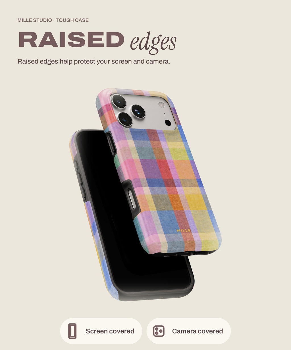 90 tough iPhone case, raised edges for screen and camera