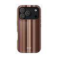brown vertical striped iPhone case, back view