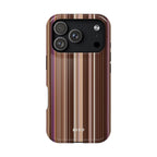 brown vertical striped iPhone case, back view