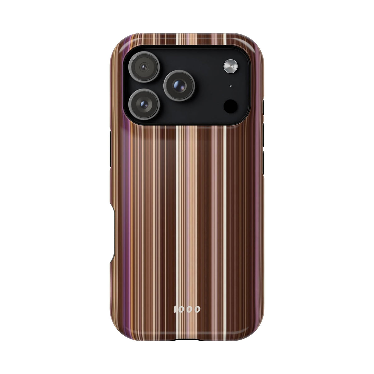 brown vertical striped iPhone case, back view
