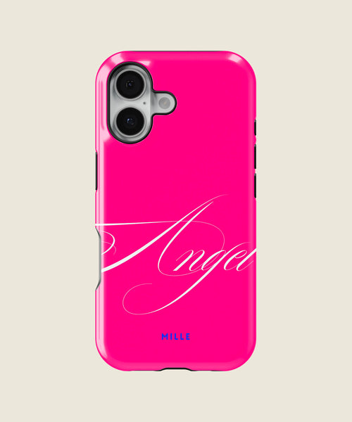 hot pink Angel script iPhone case, iPhone 17