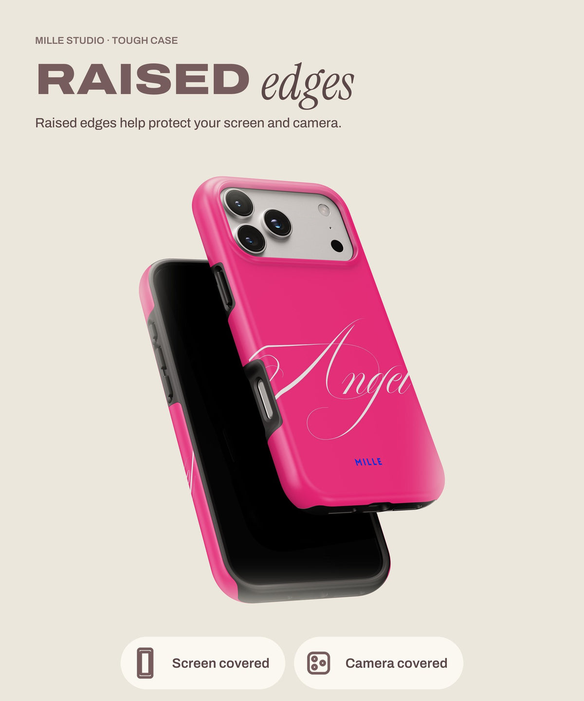 Angel tough iPhone case, raised edges for screen and camera