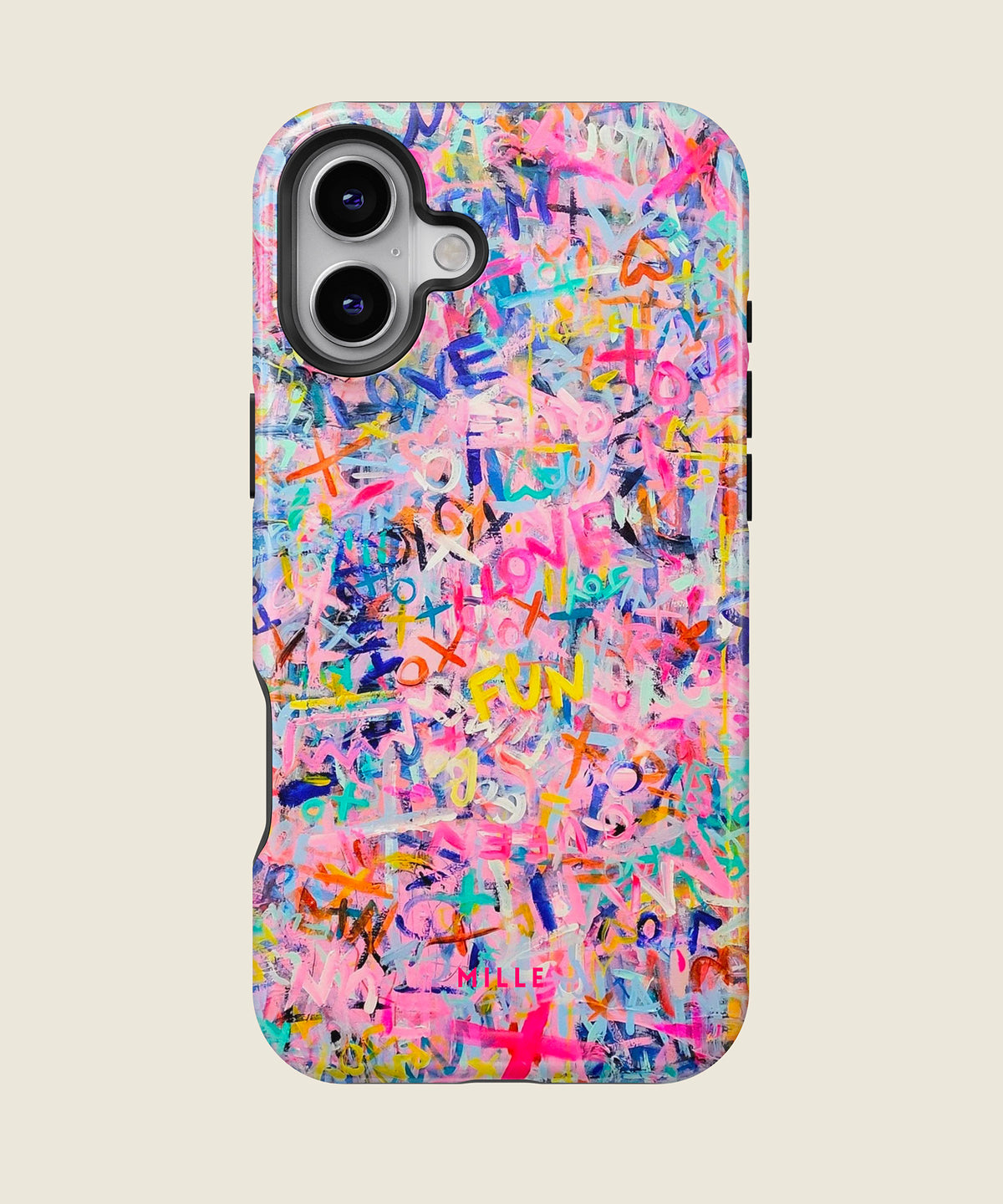 colorful graffiti doodle iPhone case, iPhone 16 Plus