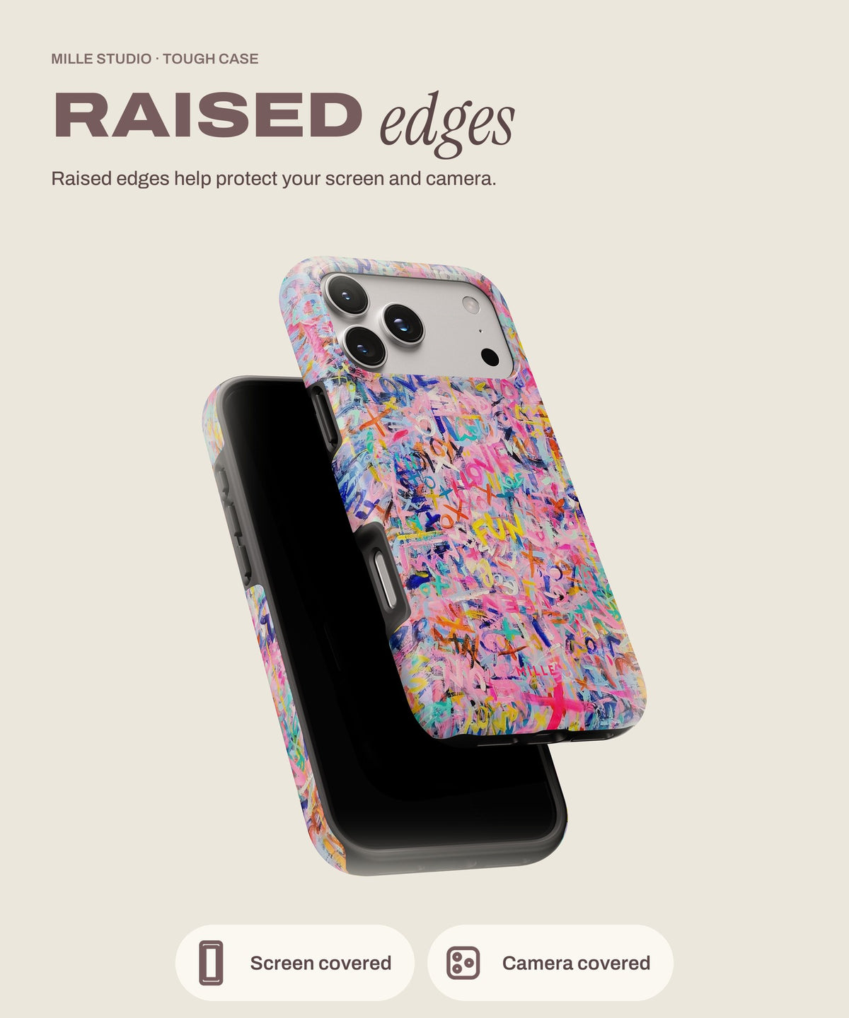 Artist tough iPhone case, raised edges for screen and camera