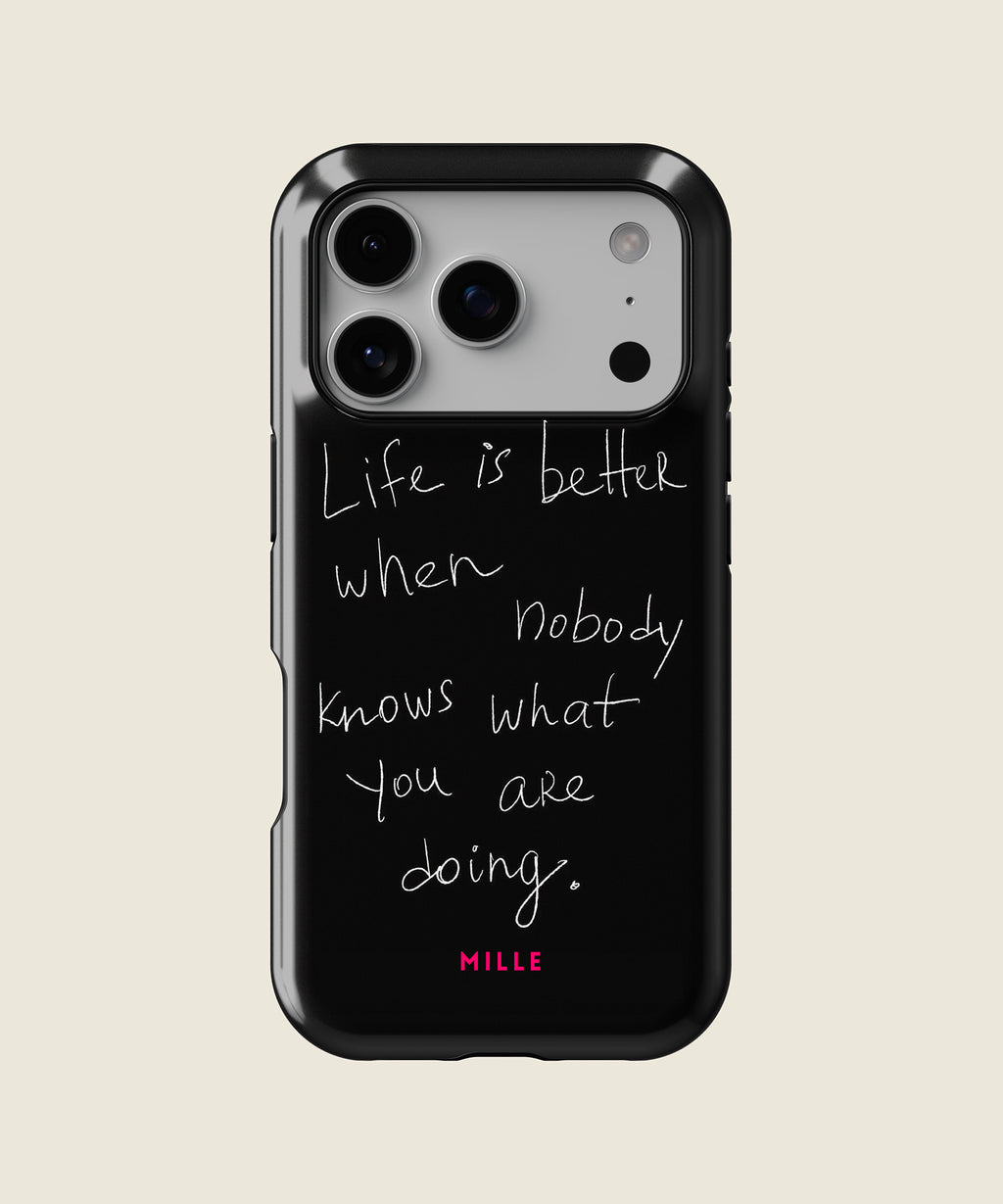 black handwritten quote iPhone case, iPhone 17 Pro