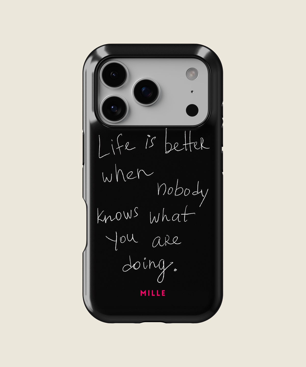 black handwritten quote iPhone case, iPhone 17 Pro