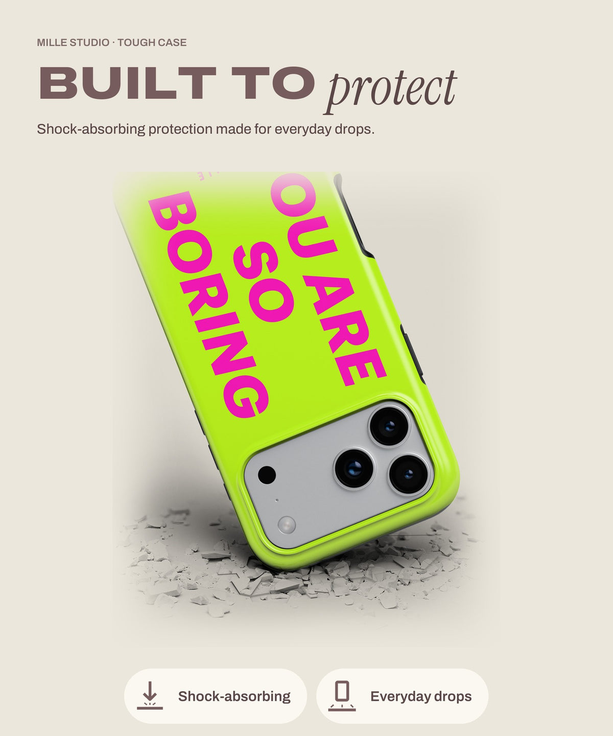 Boring tough iPhone case, shock-absorbing protection