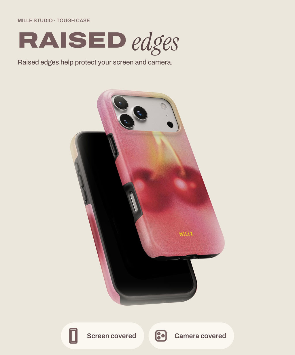 Cherry tough iPhone case, raised edges for screen and camera