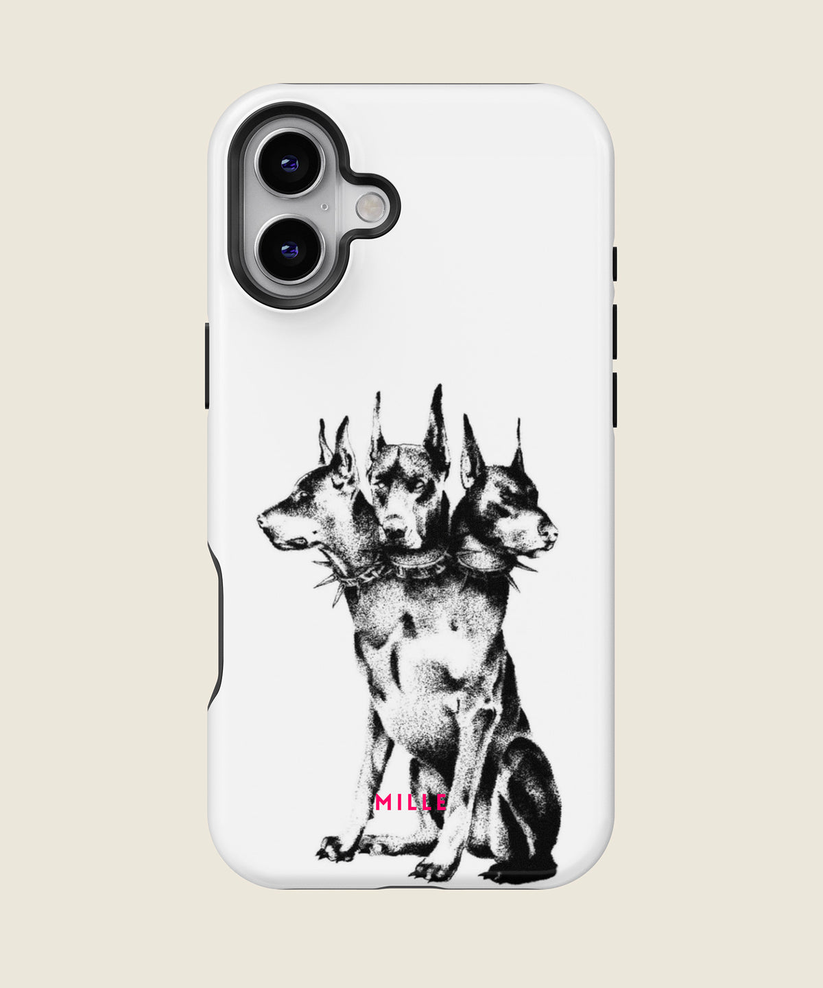 black and white dog illustration iPhone case, iPhone 16 Plus