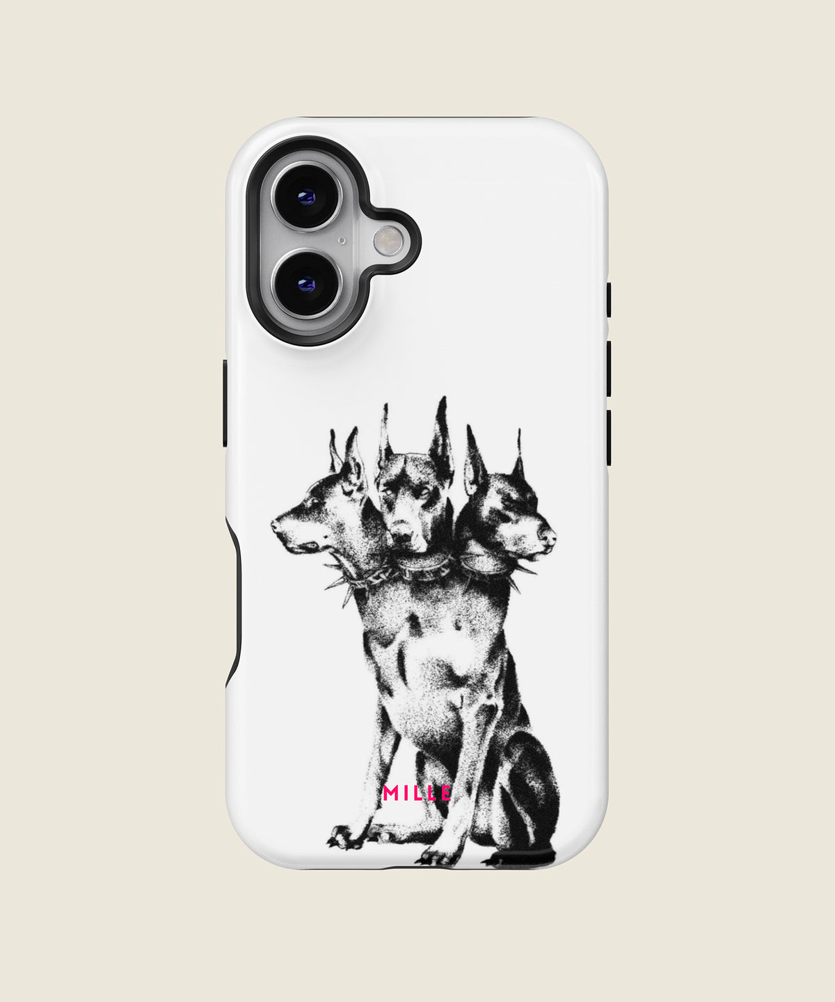 black and white dog illustration iPhone case, iPhone 16