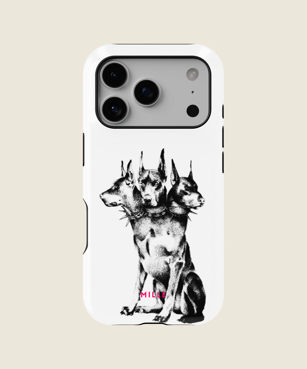 black and white dog illustration iPhone case, iPhone 17 Pro