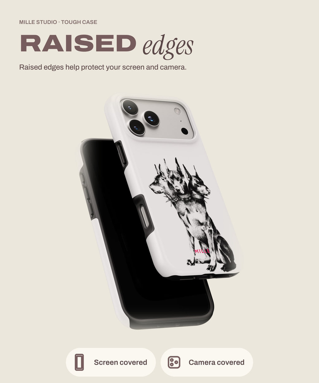 Dogs tough iPhone case, raised edges for screen and camera