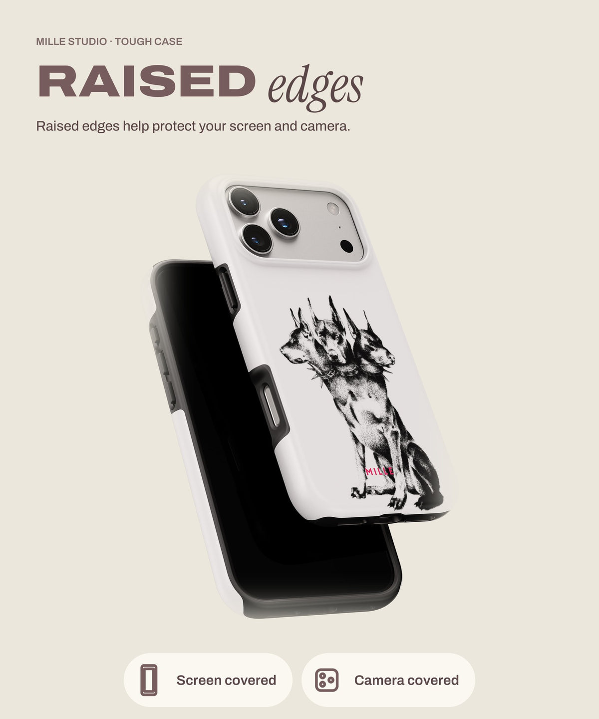 Dogs tough iPhone case, raised edges for screen and camera