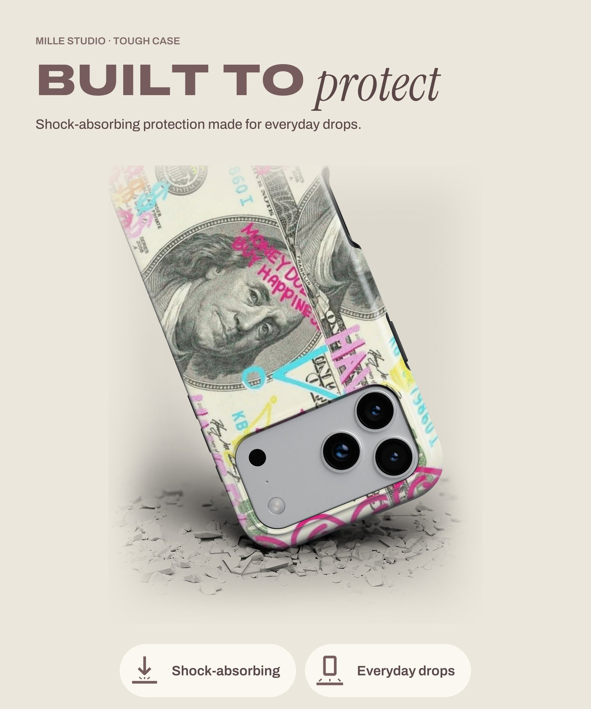 Dollars tough iPhone case, shock-absorbing protection