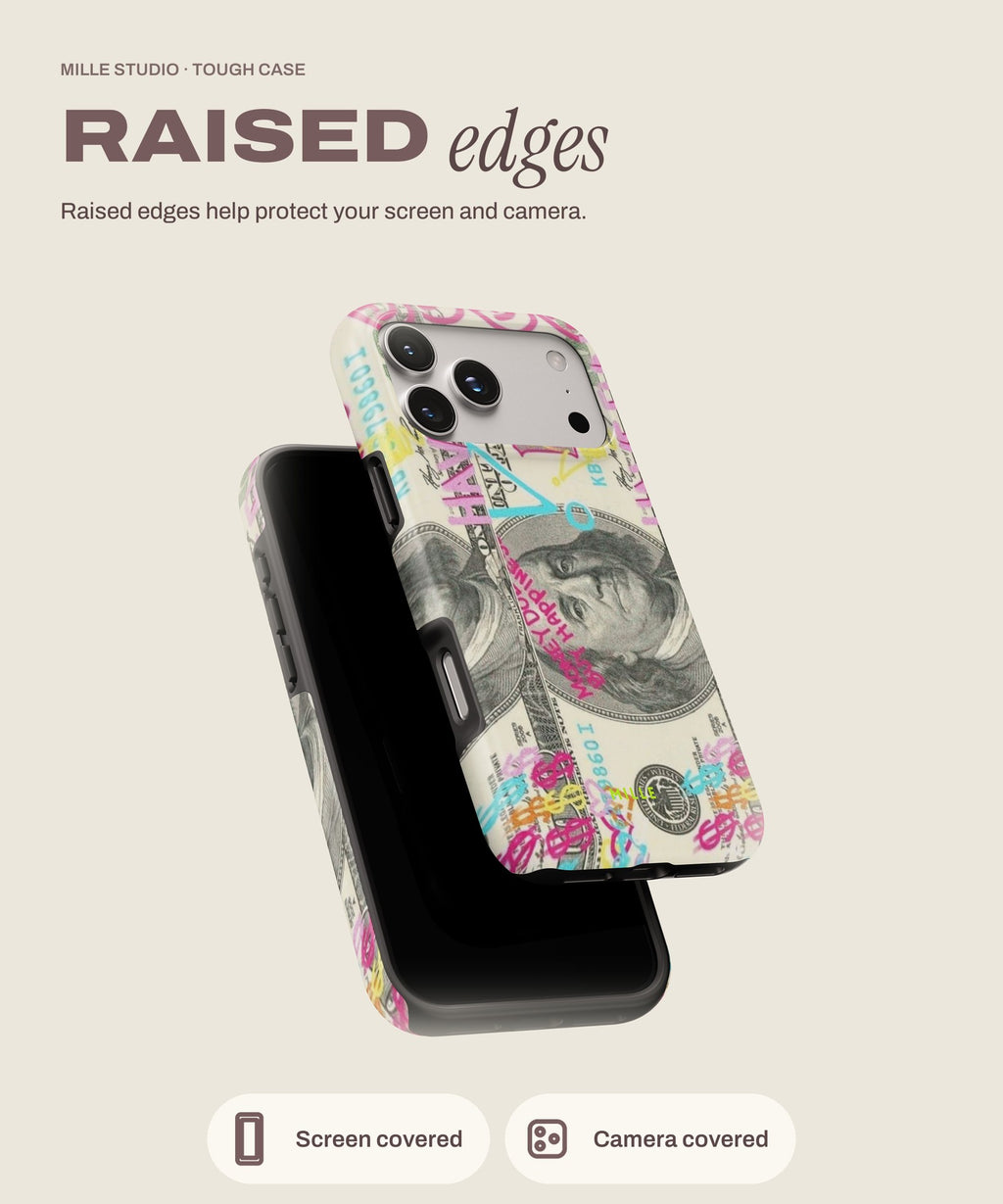 Dollars tough iPhone case, raised edges for screen and camera