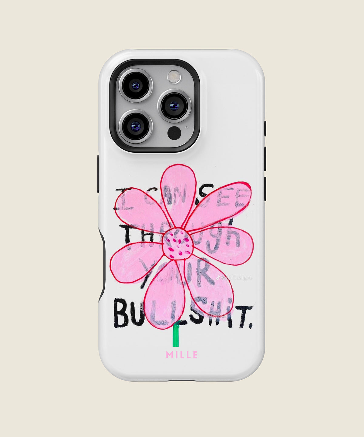 white pink doodle flower iPhone case, iPhone 16 Pro