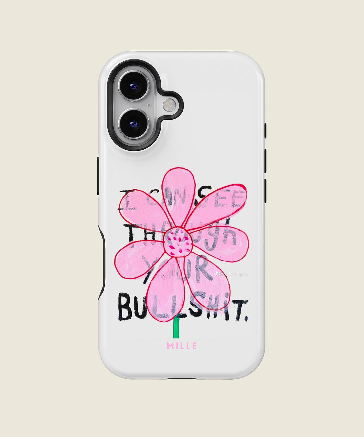 white pink doodle flower iPhone case, iPhone 16