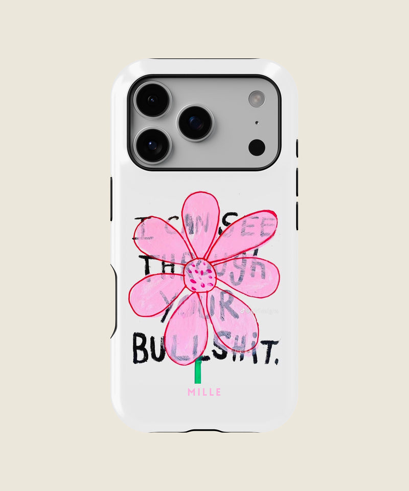 white pink doodle flower iPhone case, iPhone 17 Pro