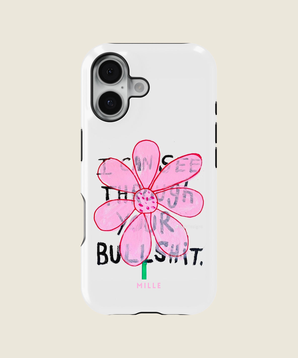 white pink doodle flower iPhone case, iPhone 17