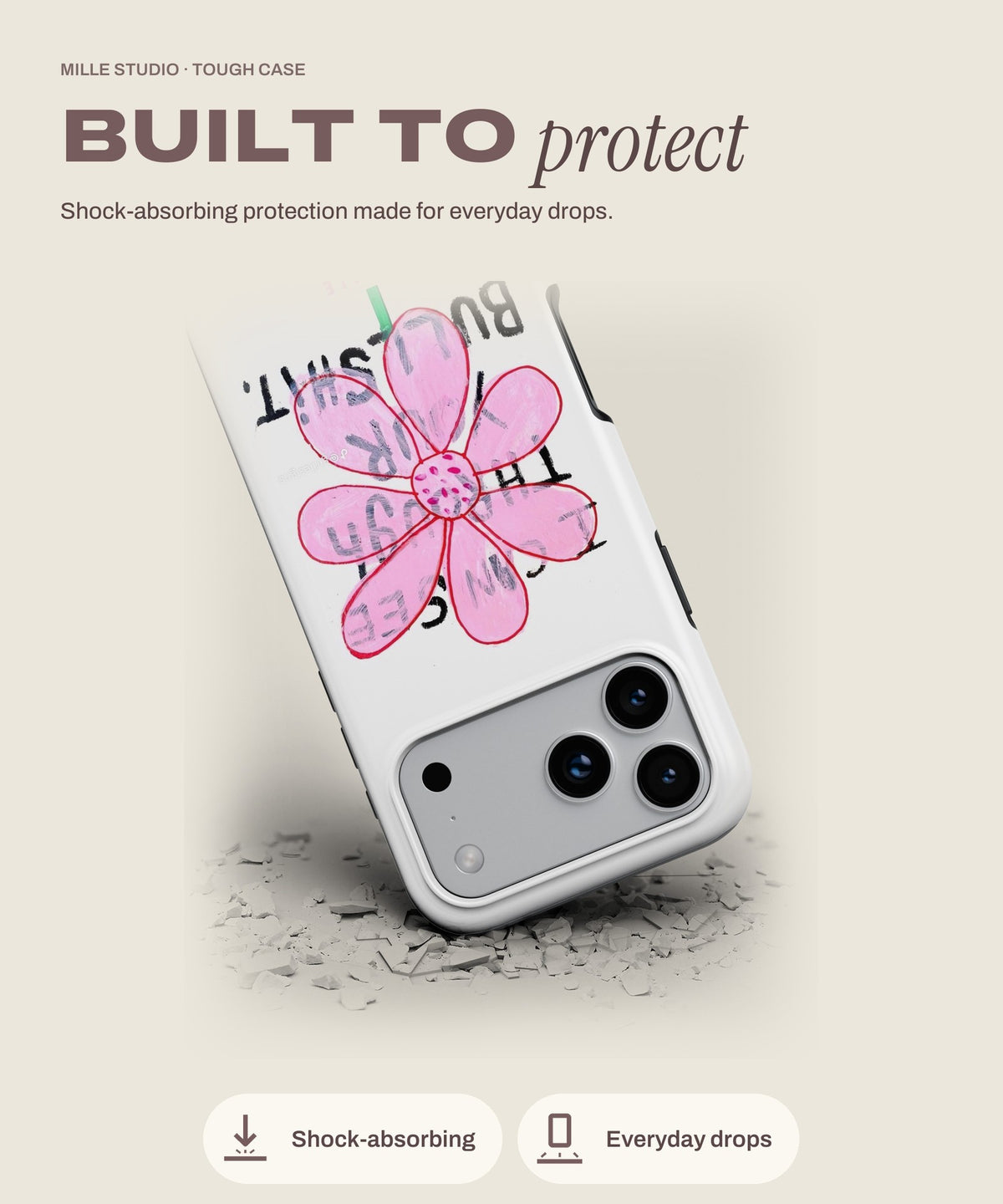 Flower tough iPhone case, shock-absorbing protection