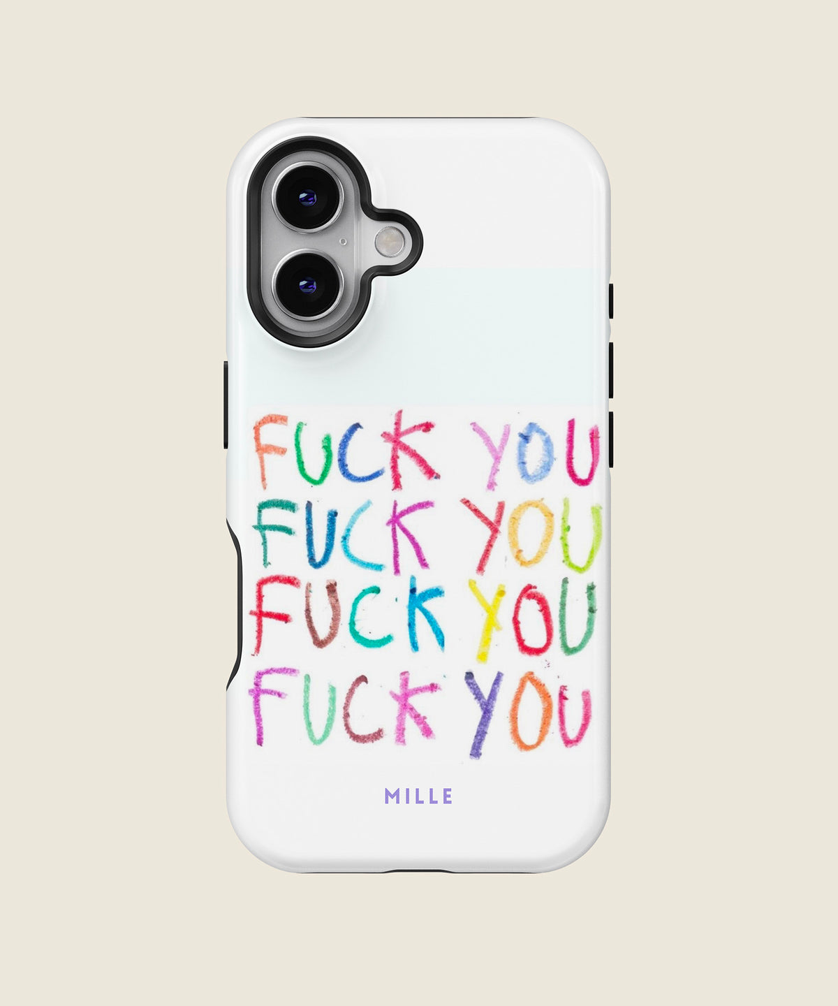 white rainbow handwritten funny iPhone case, iPhone 16