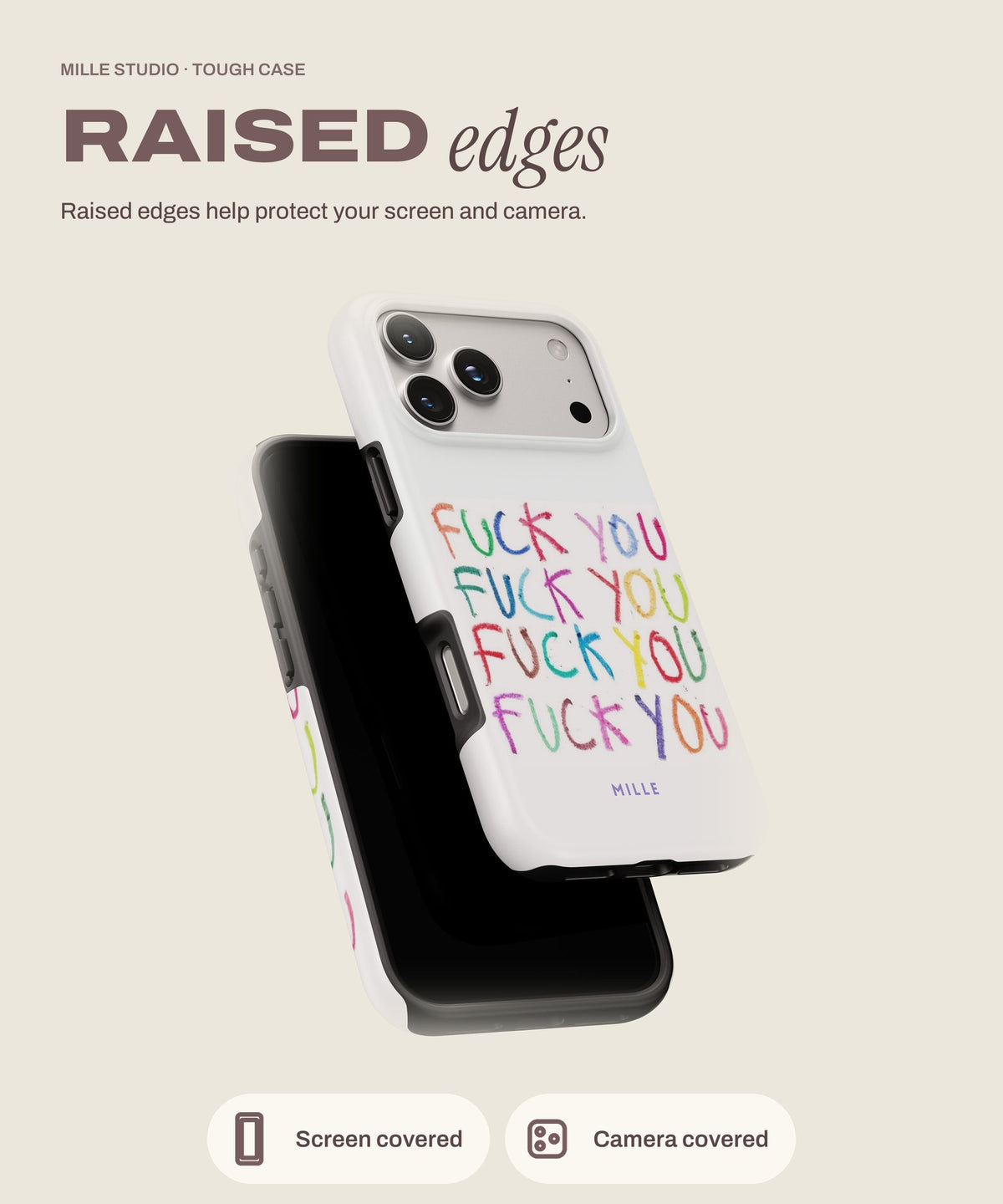 F*ck You tough iPhone case, raised edges for screen and camera