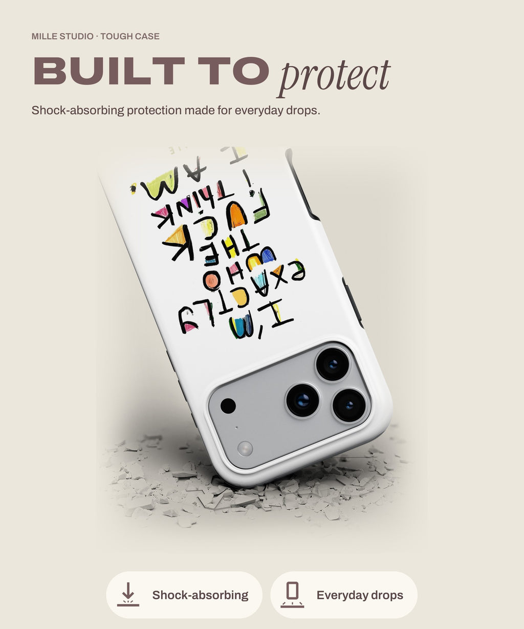 I Am tough iPhone case, shock-absorbing protection