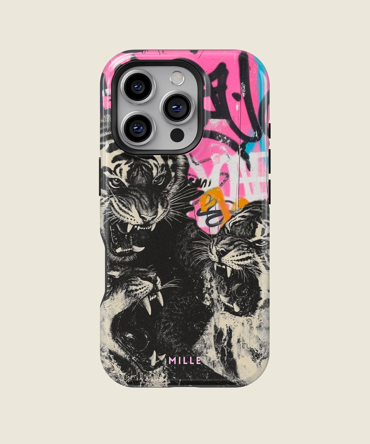 black and white tiger collage iPhone case, iPhone 16 Pro