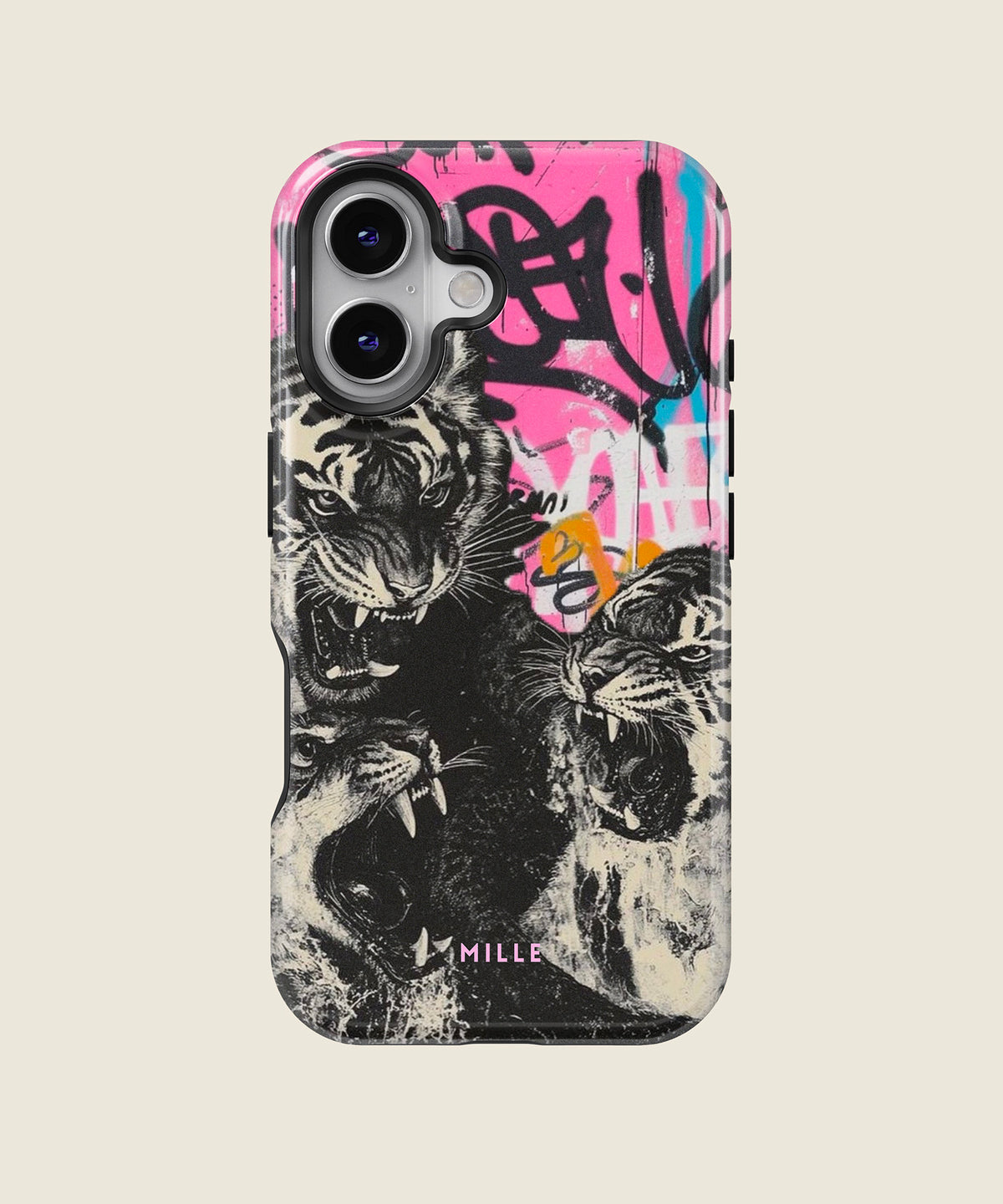 black and white tiger collage iPhone case, iPhone 16