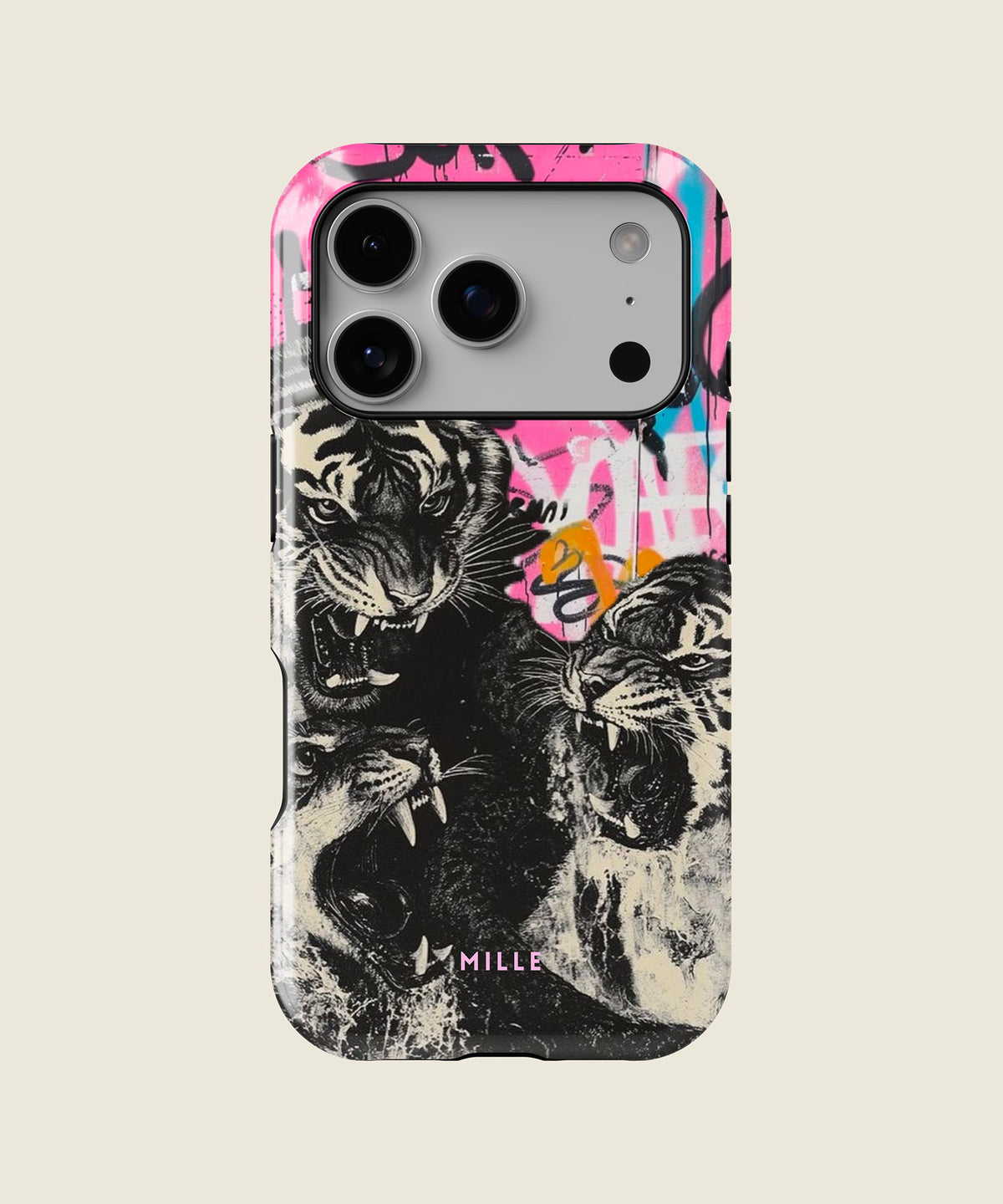black and white tiger collage iPhone case, iPhone 17 Pro
