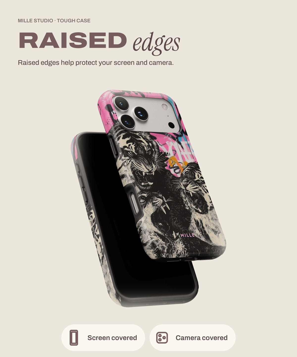 Jungle tough iPhone case, raised edges for screen and camera
