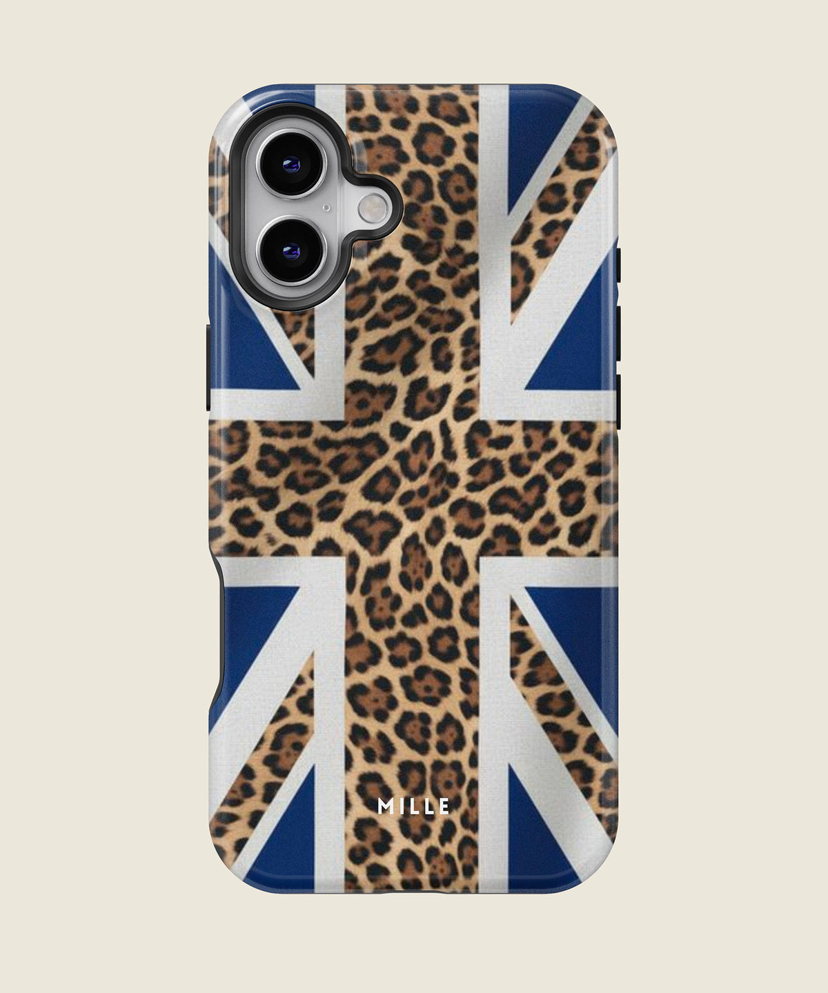 leopard print Union Jack iPhone case, iPhone 16 Plus