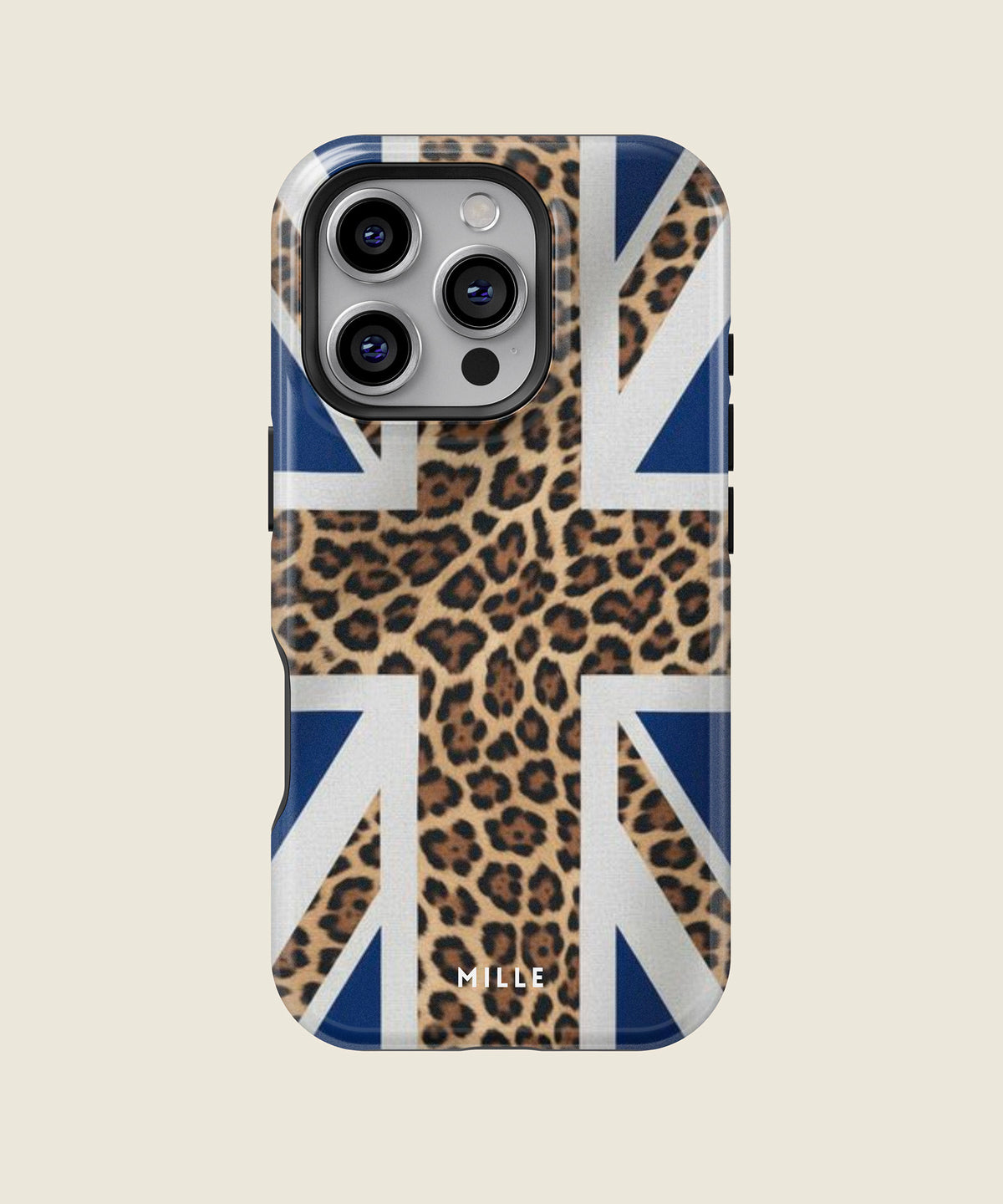 leopard print Union Jack iPhone case, iPhone 16 Pro