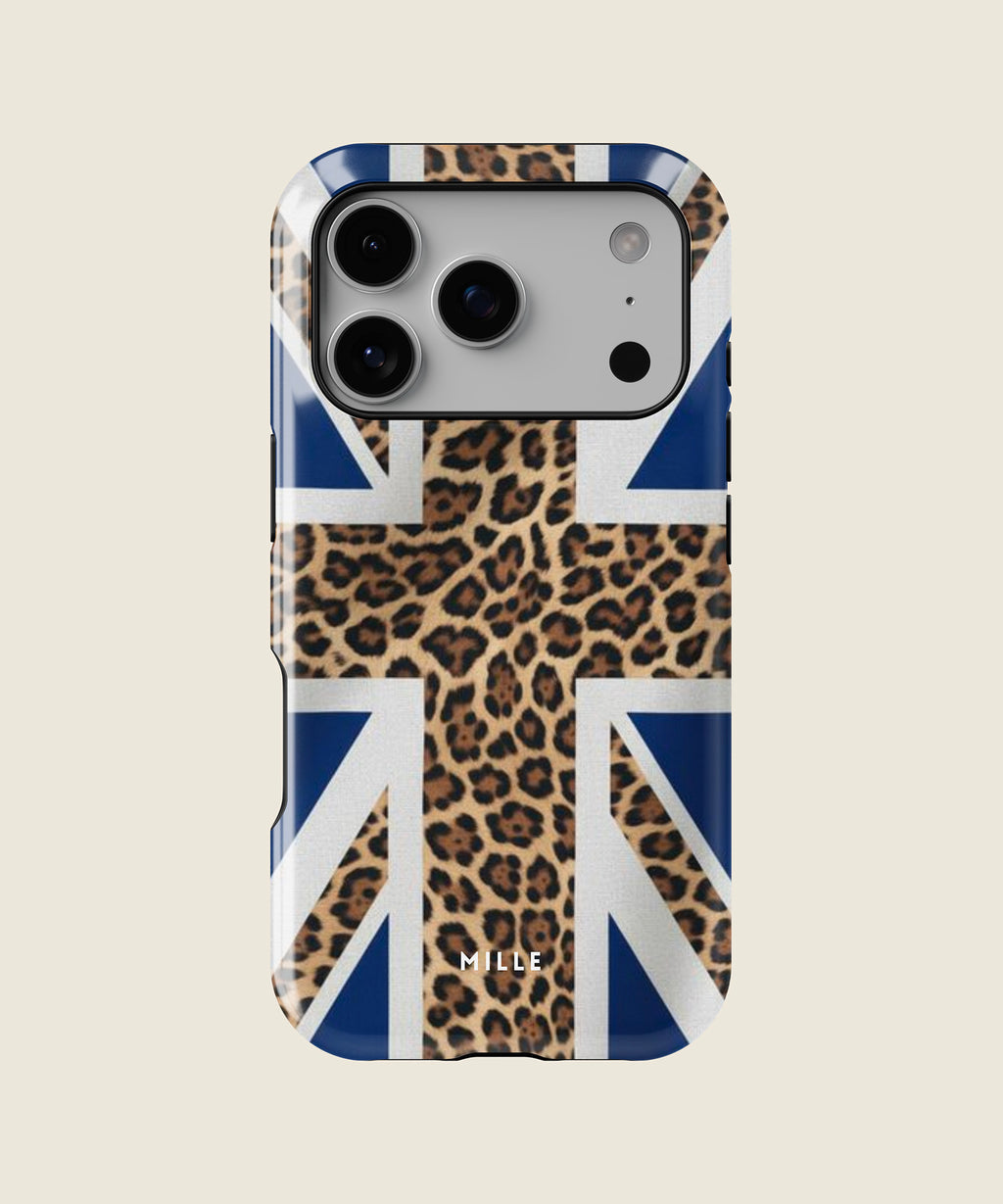 leopard print Union Jack iPhone case, iPhone 17 Pro