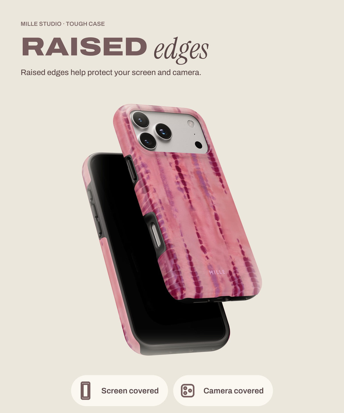Lillie tough iPhone case, raised edges for screen and camera