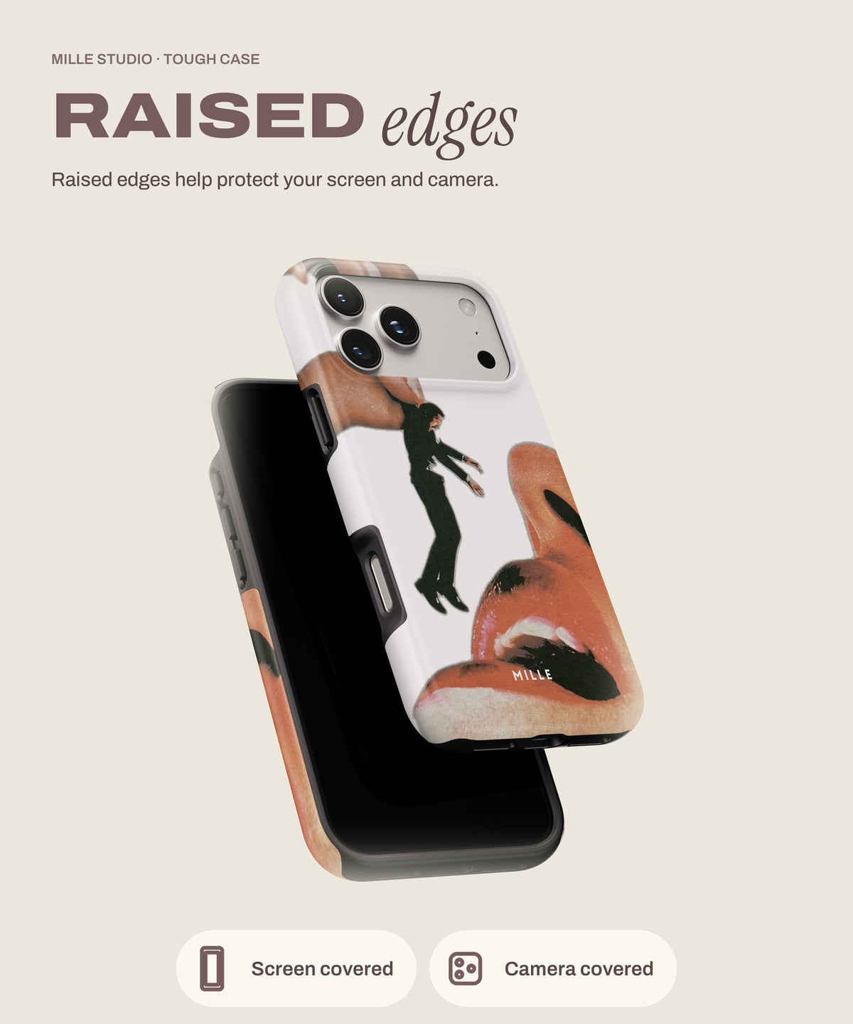 Men tough iPhone case, raised edges for screen and camera