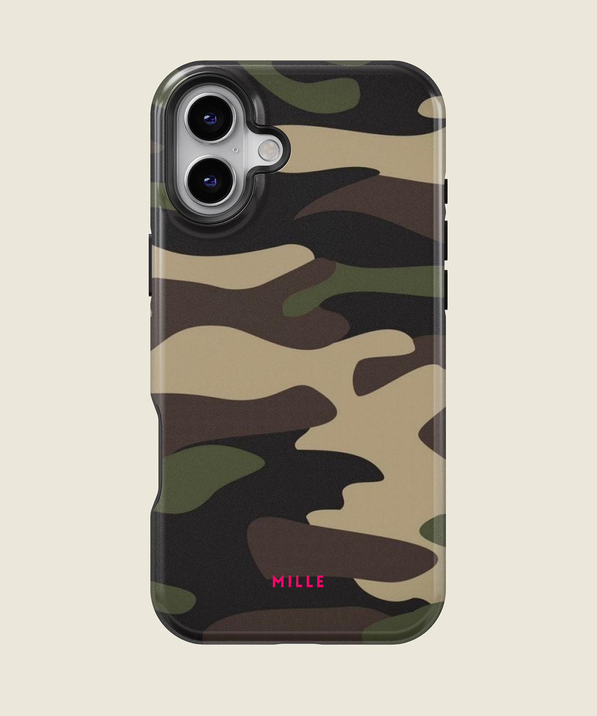 military camo print iPhone case, iPhone 16 Plus
