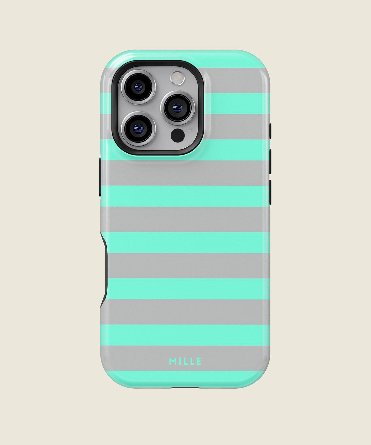 mint green and grey striped iPhone case, iPhone 16 Pro