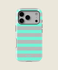 mint green and grey striped iPhone case, iPhone 17 Pro