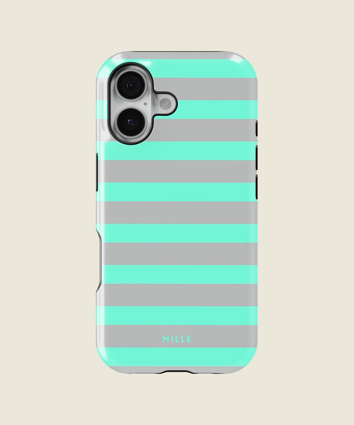 mint green and grey striped iPhone case, iPhone 17