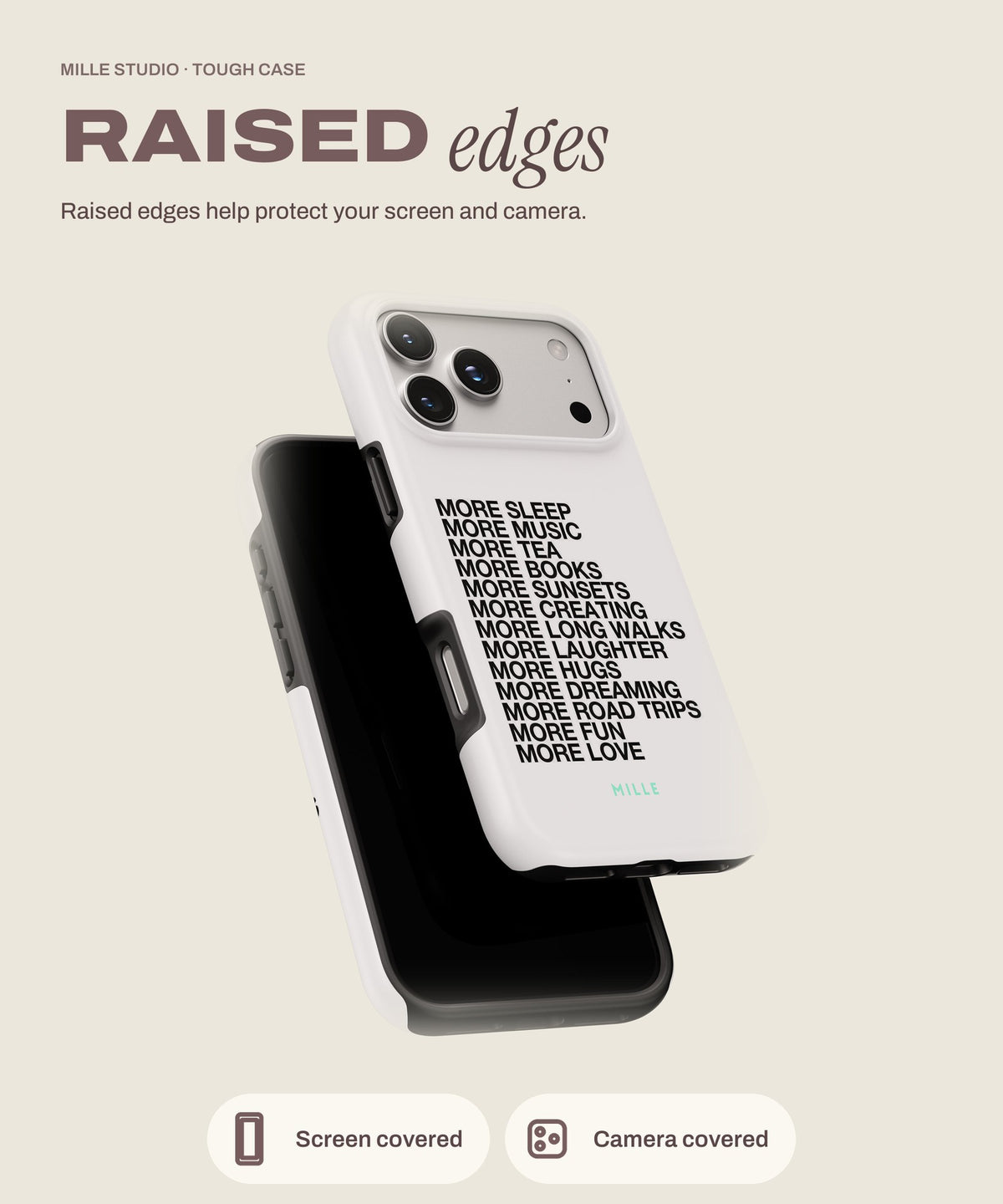 More tough iPhone case, raised edges for screen and camera