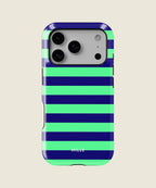 navy and neon green striped iPhone case, iPhone 17 Pro