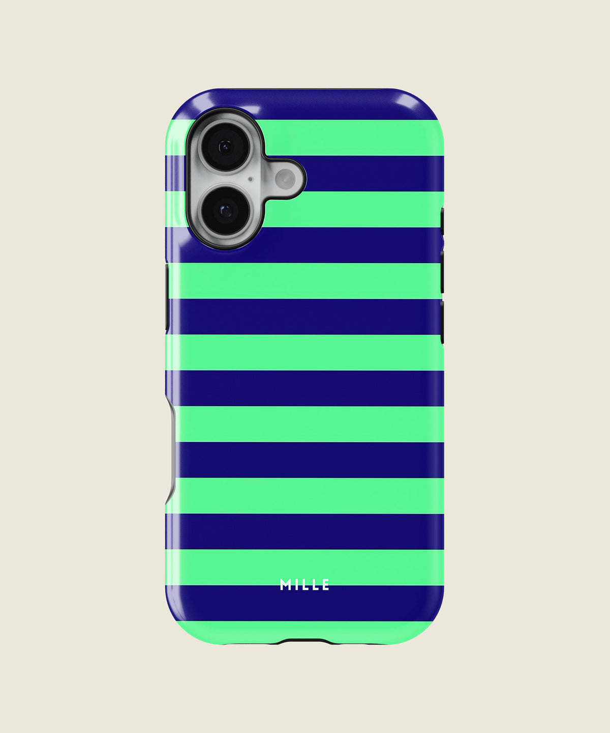 navy and neon green striped iPhone case, iPhone 17