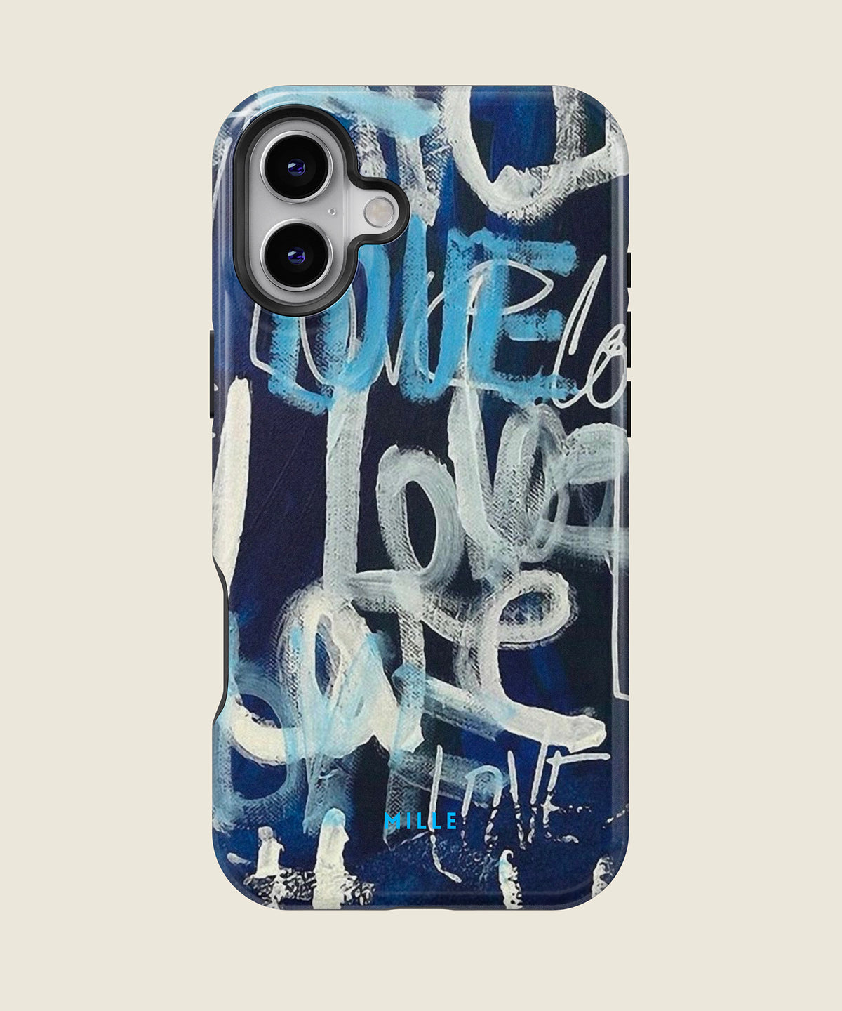navy Love graffiti iPhone case, iPhone 16 Plus