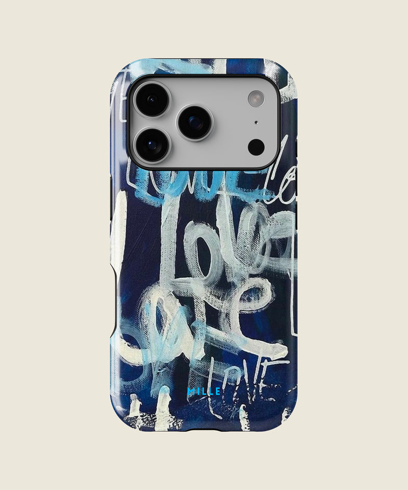 navy Love graffiti iPhone case, iPhone 17 Pro