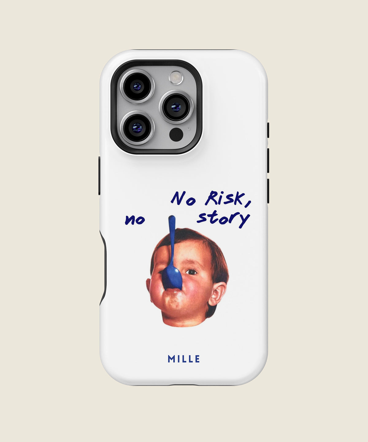 white No Risk No Story iPhone case, iPhone 16 Pro