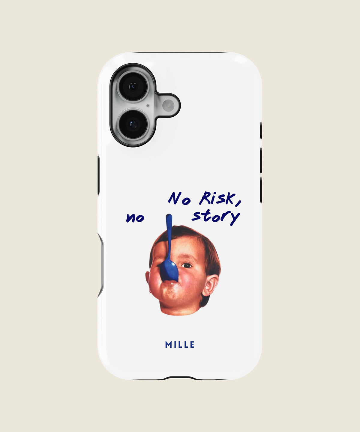 white No Risk No Story iPhone case, iPhone 17
