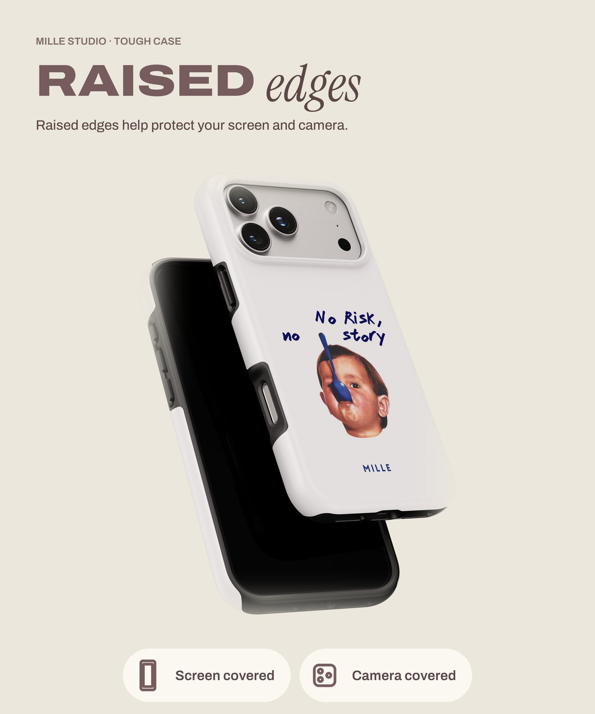 No Story tough iPhone case, raised edges for screen and camera