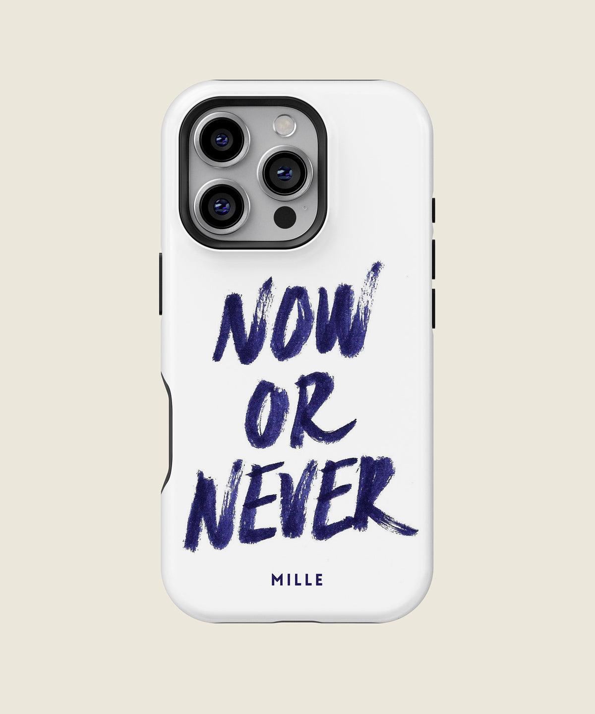 white Now or Never iPhone case, iPhone 16 Pro