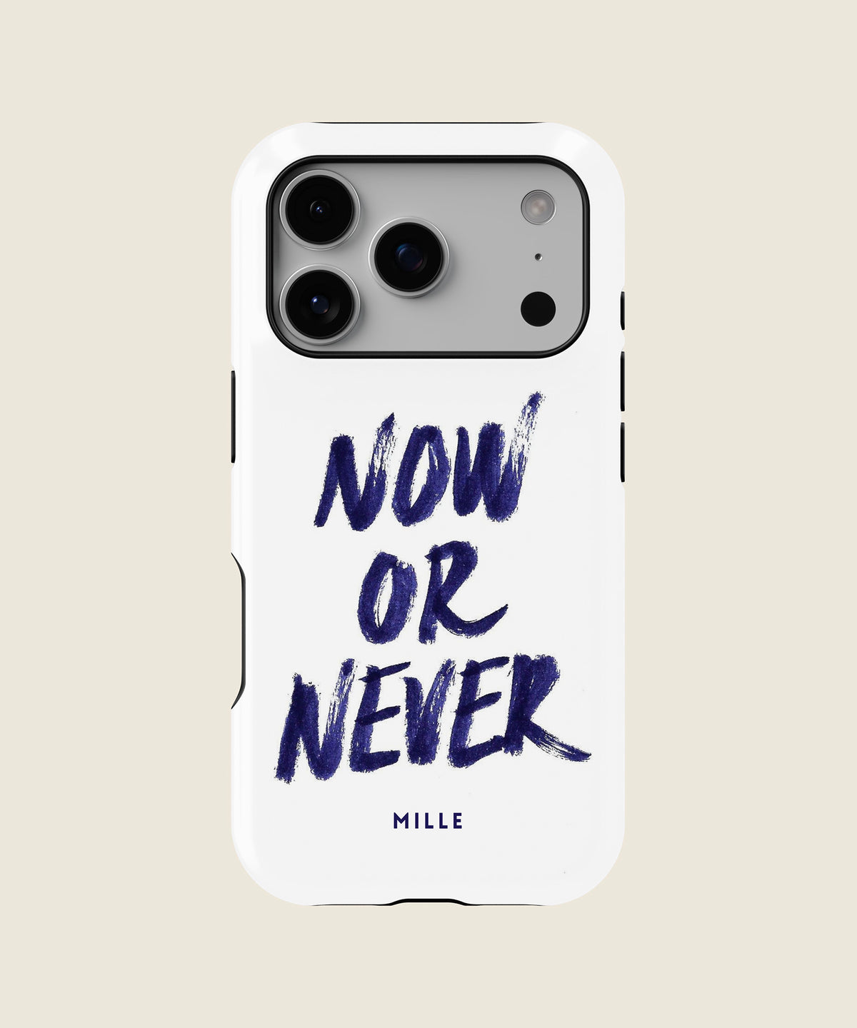 white Now or Never iPhone case, iPhone 17 Pro